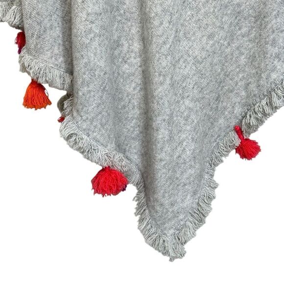 Beryll Light Gray 100% Cashmere Poncho with Pom Poms| OS - Picture 3 of 8